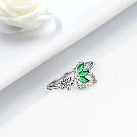 Butterfly Ring Open Birthstone May Emerald - Rings - Aurora Tears