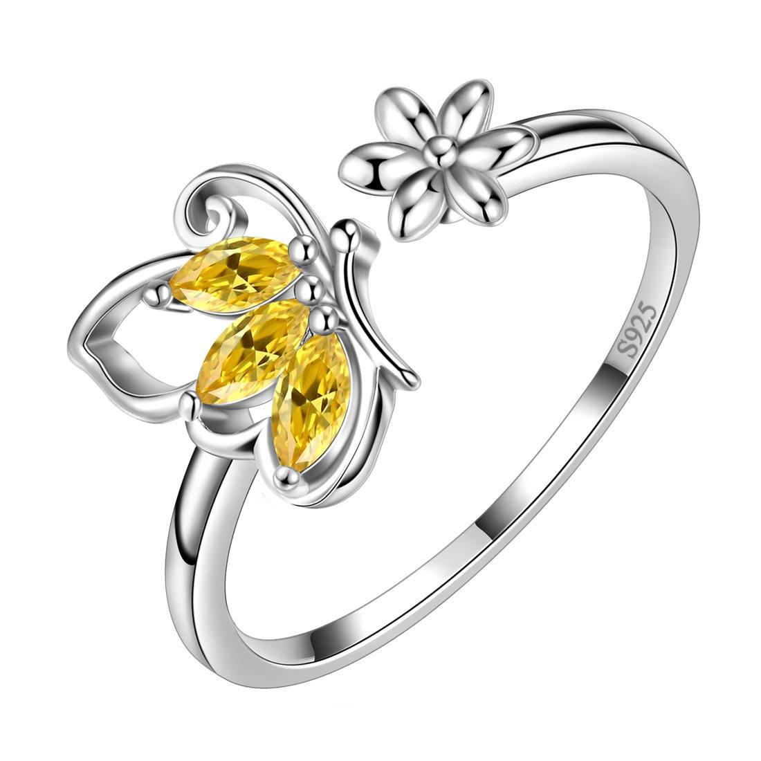 Butterfly Ring Open Birthstone November Citrine - Rings - Aurora Tears