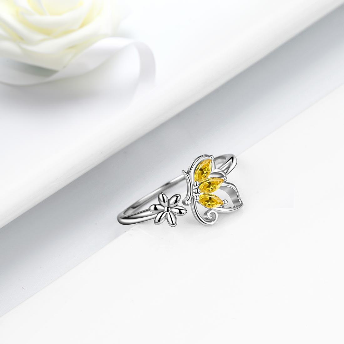 Butterfly Ring Open Birthstone November Citrine - Rings - Aurora Tears