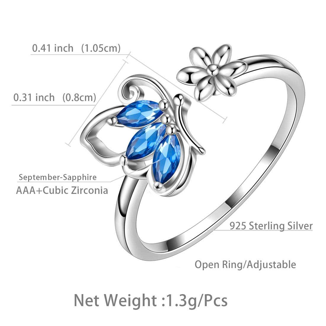 Butterfly Ring Open Birthstone September Sapphire - Rings - Aurora Tears