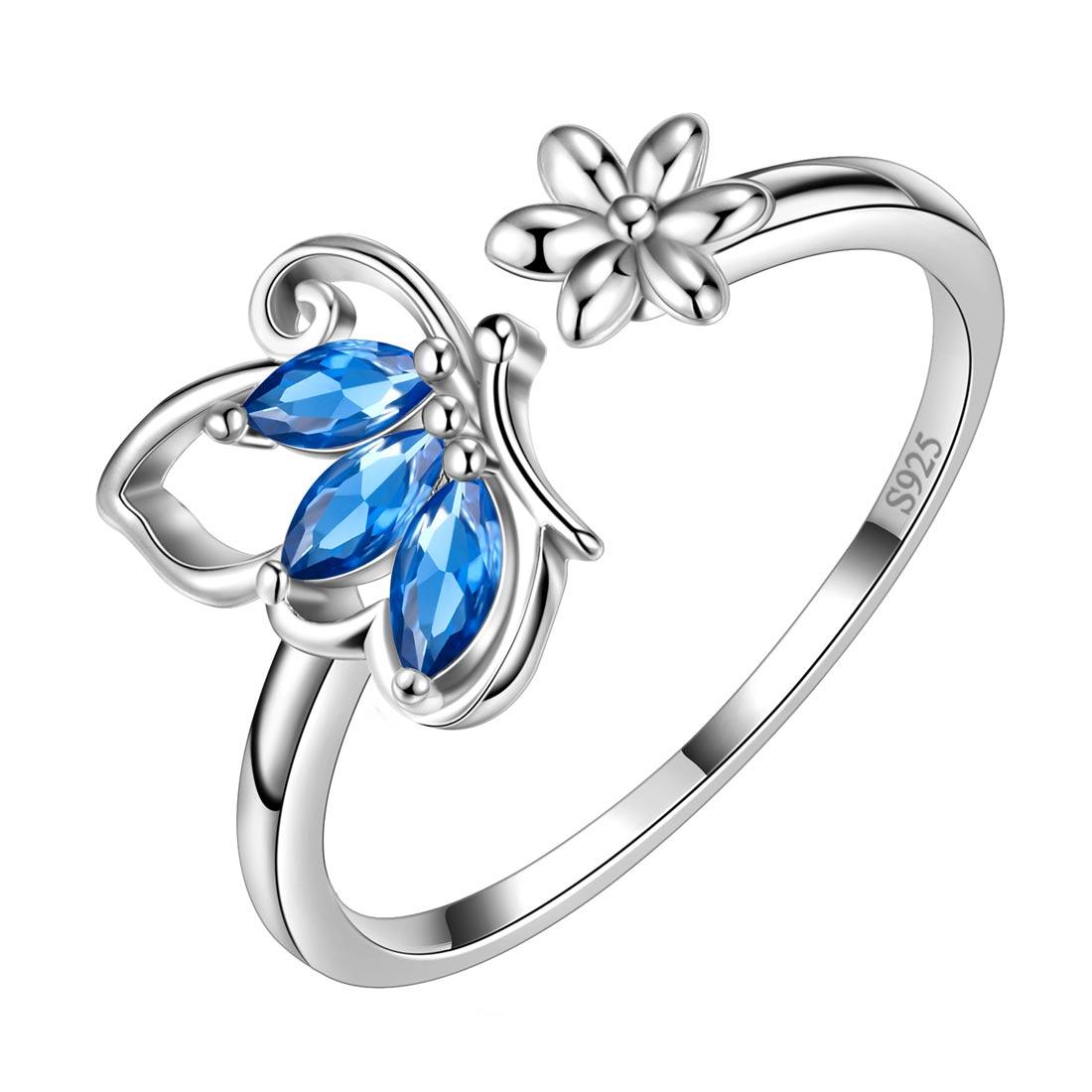Butterfly Ring Open Birthstone September Sapphire - Rings - Aurora Tears