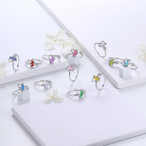 Butterfly Ring Open Birthstone April Diamond - Rings - Aurora Tears