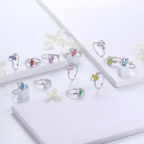 Butterfly Ring Open Birthstone March Aquamarine - Rings - Aurora Tears