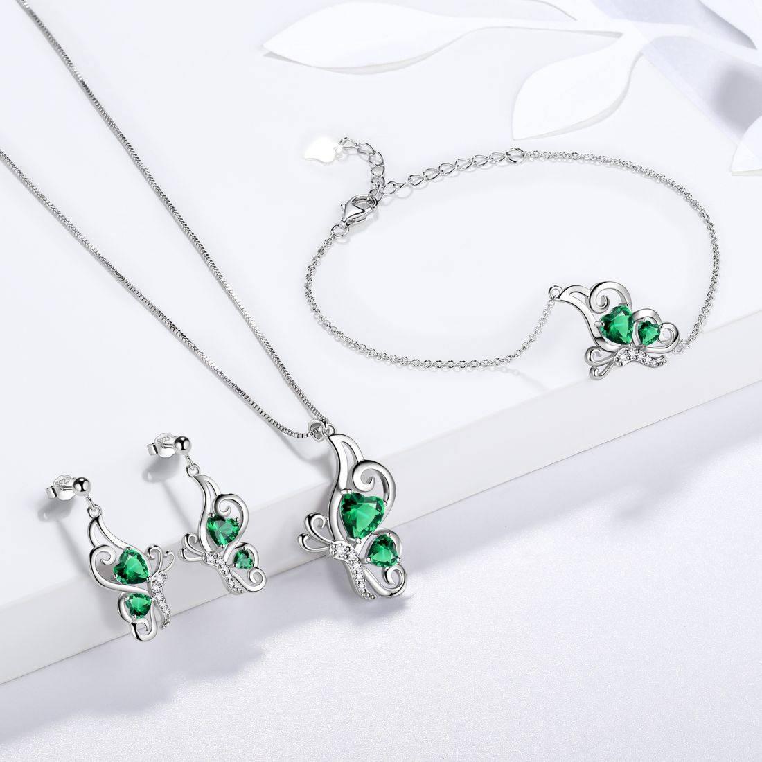 Butterfly Birthstone May Emerald Bracelet Sterling Silver - Bracelet - Aurora Tears