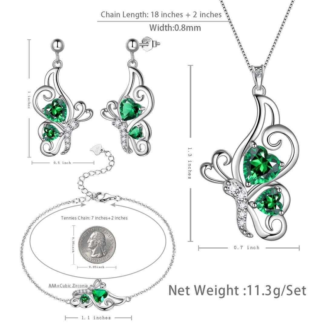 Butterfly Birthstone May Emerald Jewelry Set 4PCS - Jewelry Set - Aurora Tears