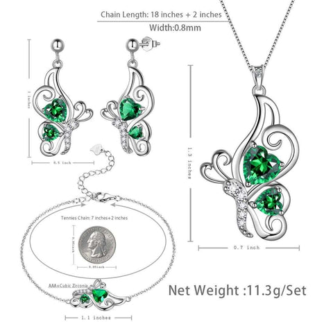 Butterfly Birthstone May Emerald Jewelry Set 4PCS - Jewelry Set - Aurora Tears