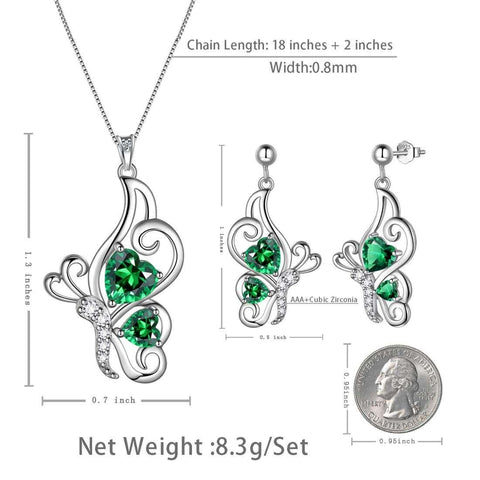 Butterfly Birthstone May Emerald Jewelry Set 3PCS - Jewelry Set - Aurora Tears