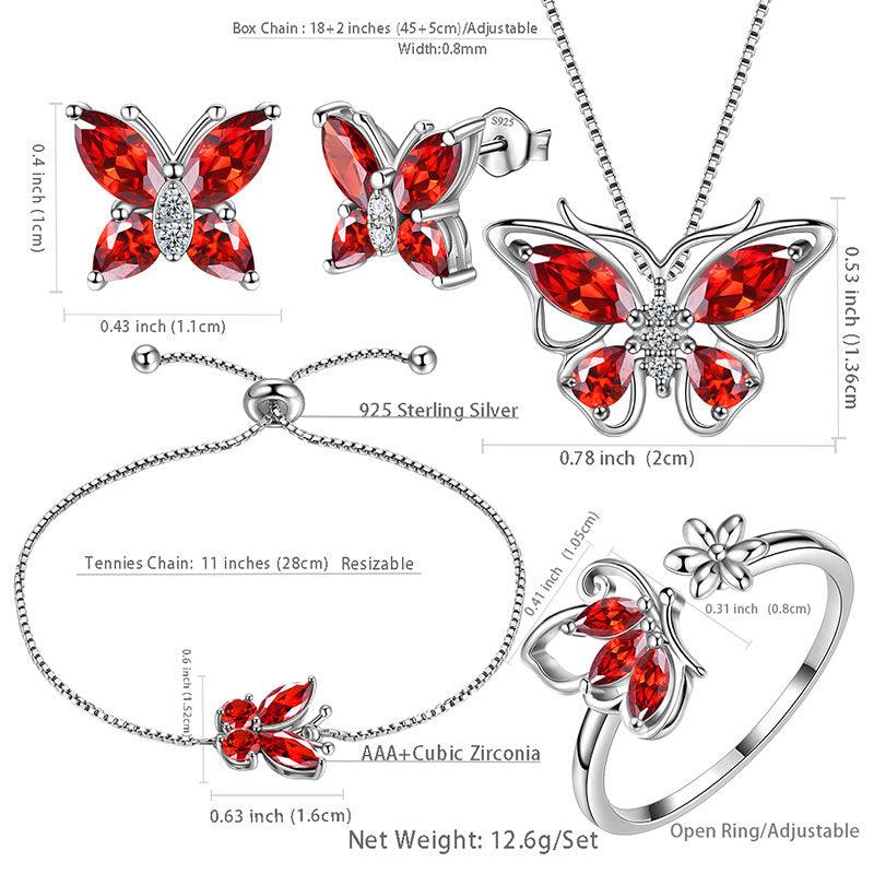 Butterfly Birthstone January Garnet Jewelry Set 5PCS - Jewelry Set - Aurora Tears