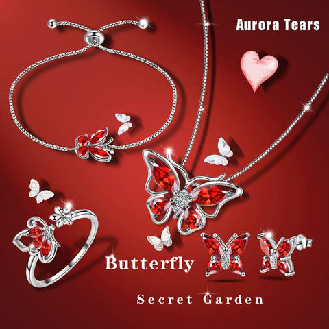 Butterfly Birthstone January Garnet Jewelry Set 5PCS - Jewelry Set - Aurora Tears