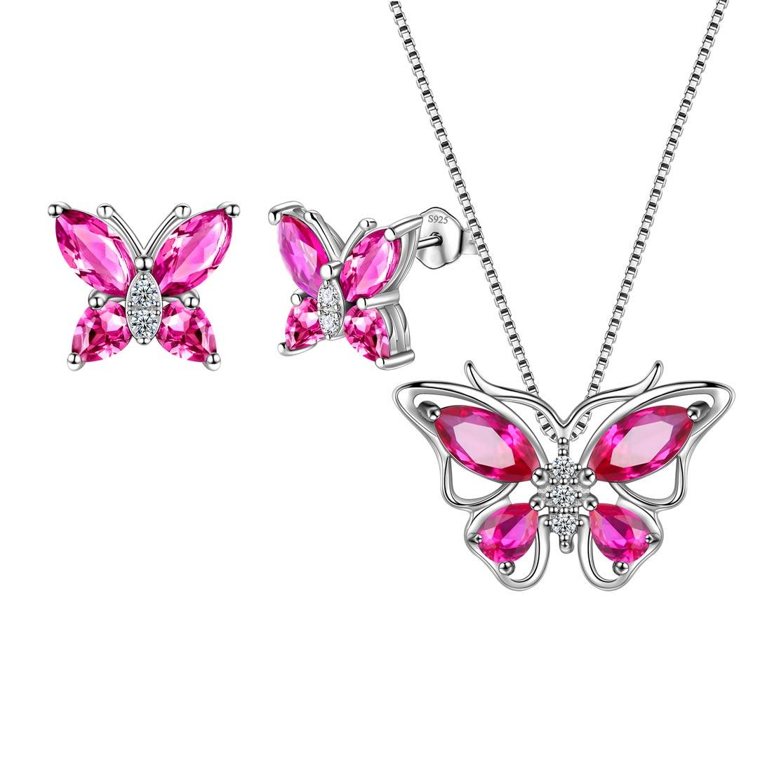 Butterfly Jewelry Set Birthstone July Ruby - Jewelry Set - Aurora Tears