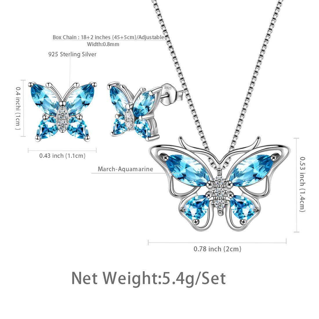Butterfly Jewelry Set Birthstone March Aquamarine - Jewelry Set - Aurora Tears