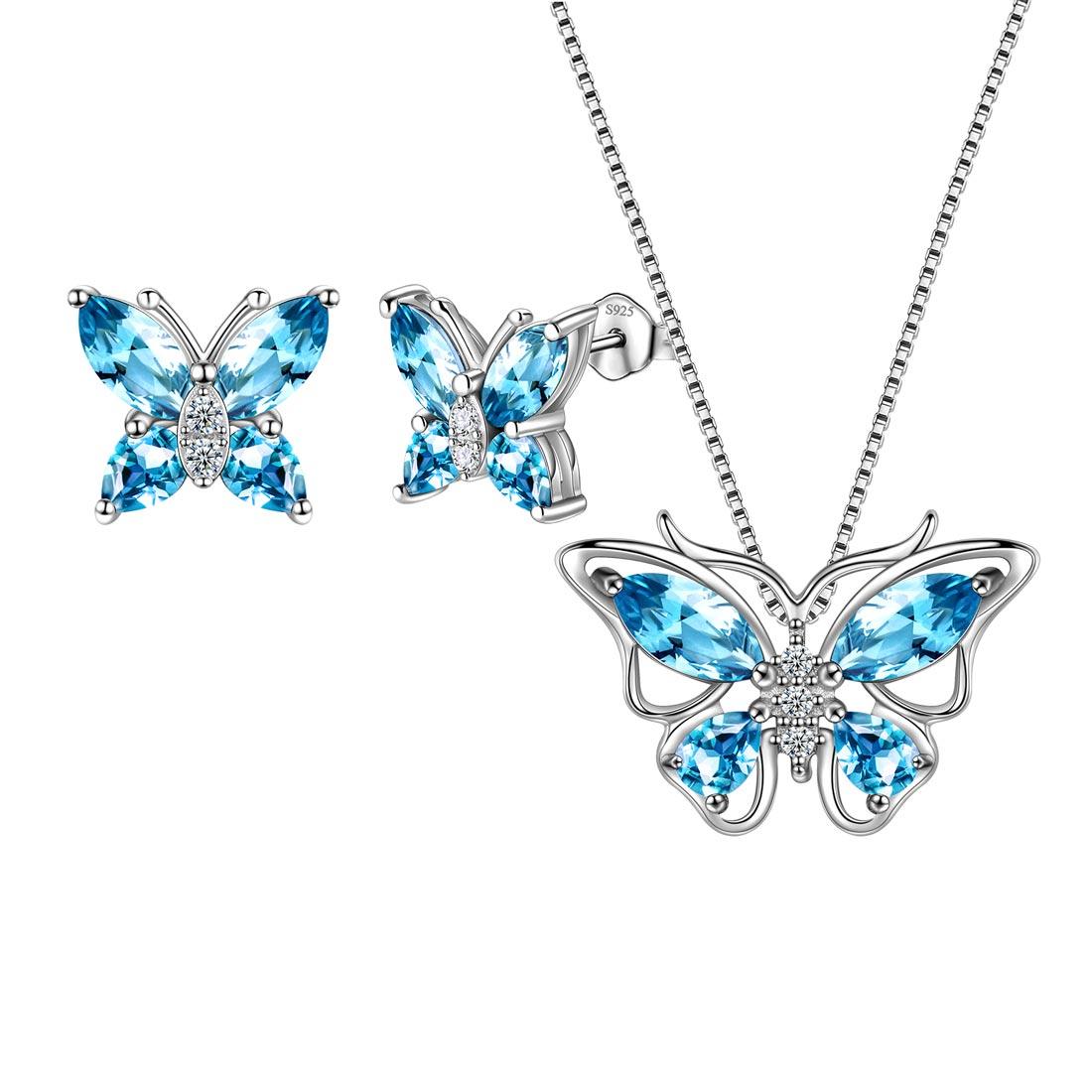 Butterfly Jewelry Set Birthstone March Aquamarine - Jewelry Set - Aurora Tears