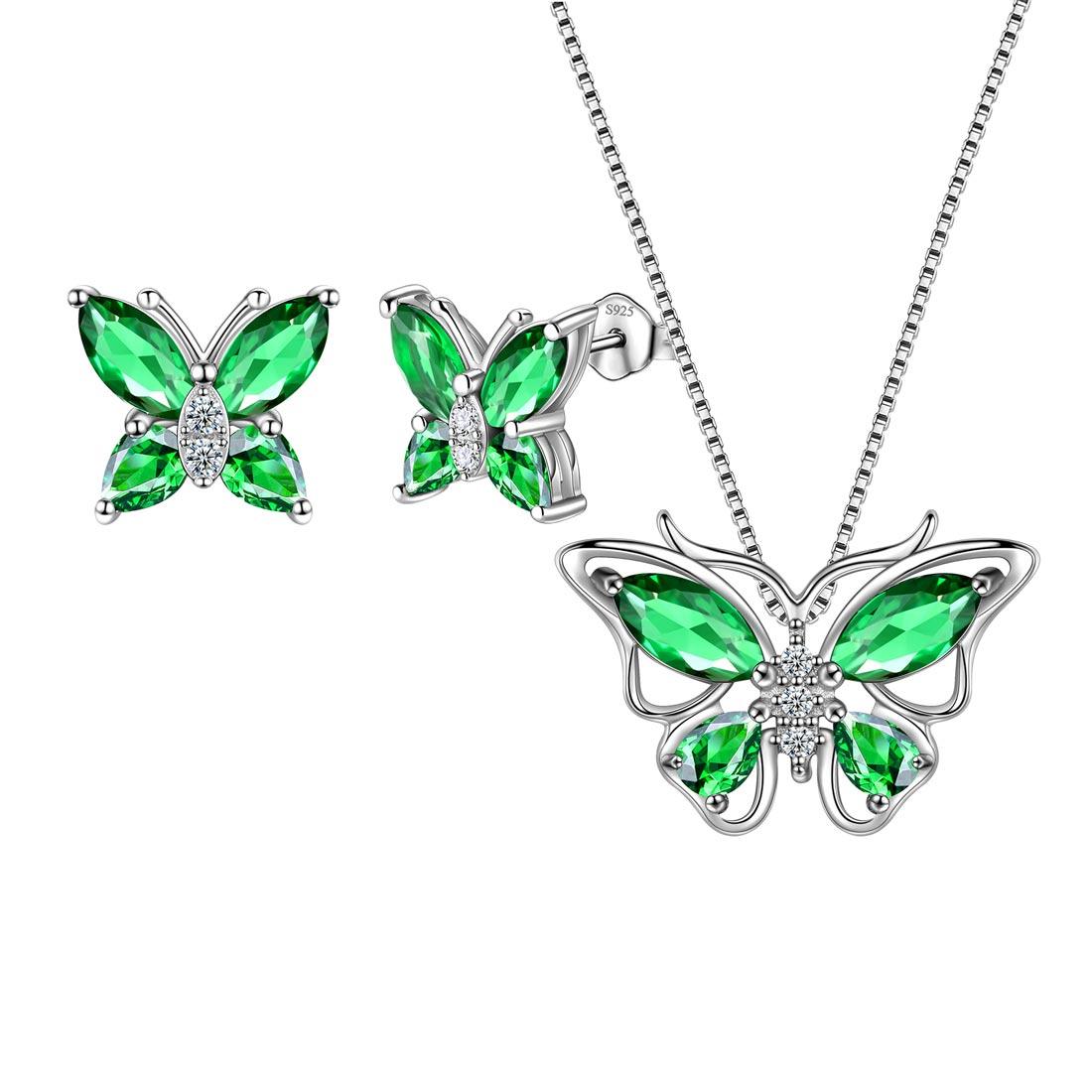 Butterfly Jewelry Set Birthstone May Emerald - Jewelry Set - Aurora Tears