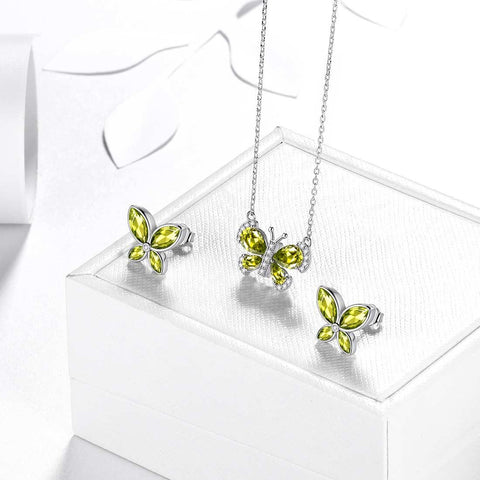Butterfly Birthstone August Peridot Jewelry Set 3PCS - Jewelry Set - Aurora Tears