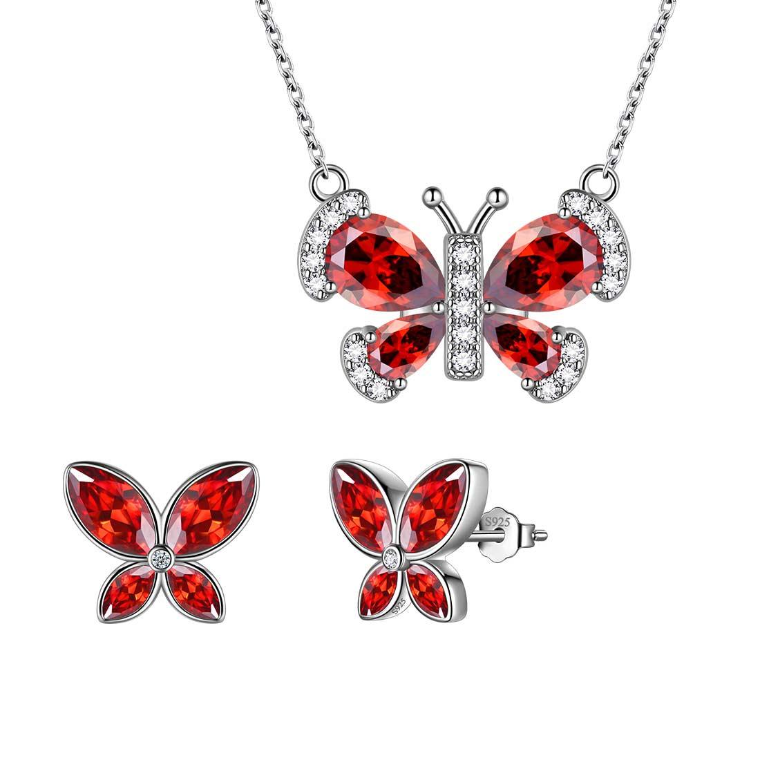 Butterfly Birthstone January Garnet Jewelry Set 3PCS - Jewelry Set - Aurora Tears