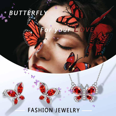 Butterfly Birthstone January Garnet Jewelry Set 3PCS - Jewelry Set - Aurora Tears