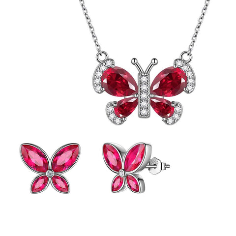 Butterfly Birthstone July Ruby Jewelry Set 3PCS - Jewelry Set - Aurora Tears