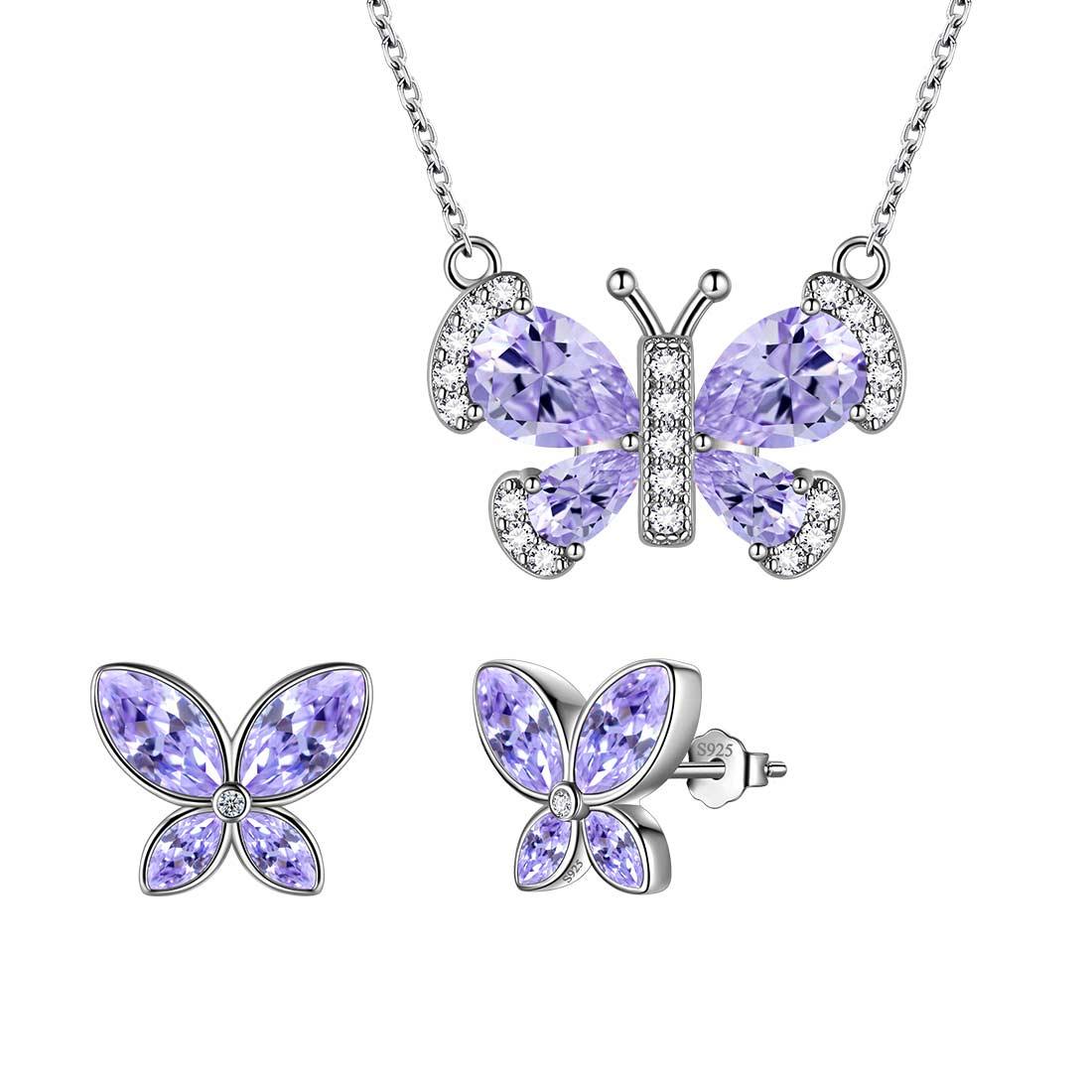 Butterfly Birthstone June Alexandrite Jewelry Set 3PCS - Jewelry Set - Aurora Tears