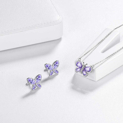 Butterfly Birthstone June Alexandrite Jewelry Set 3PCS - Jewelry Set - Aurora Tears