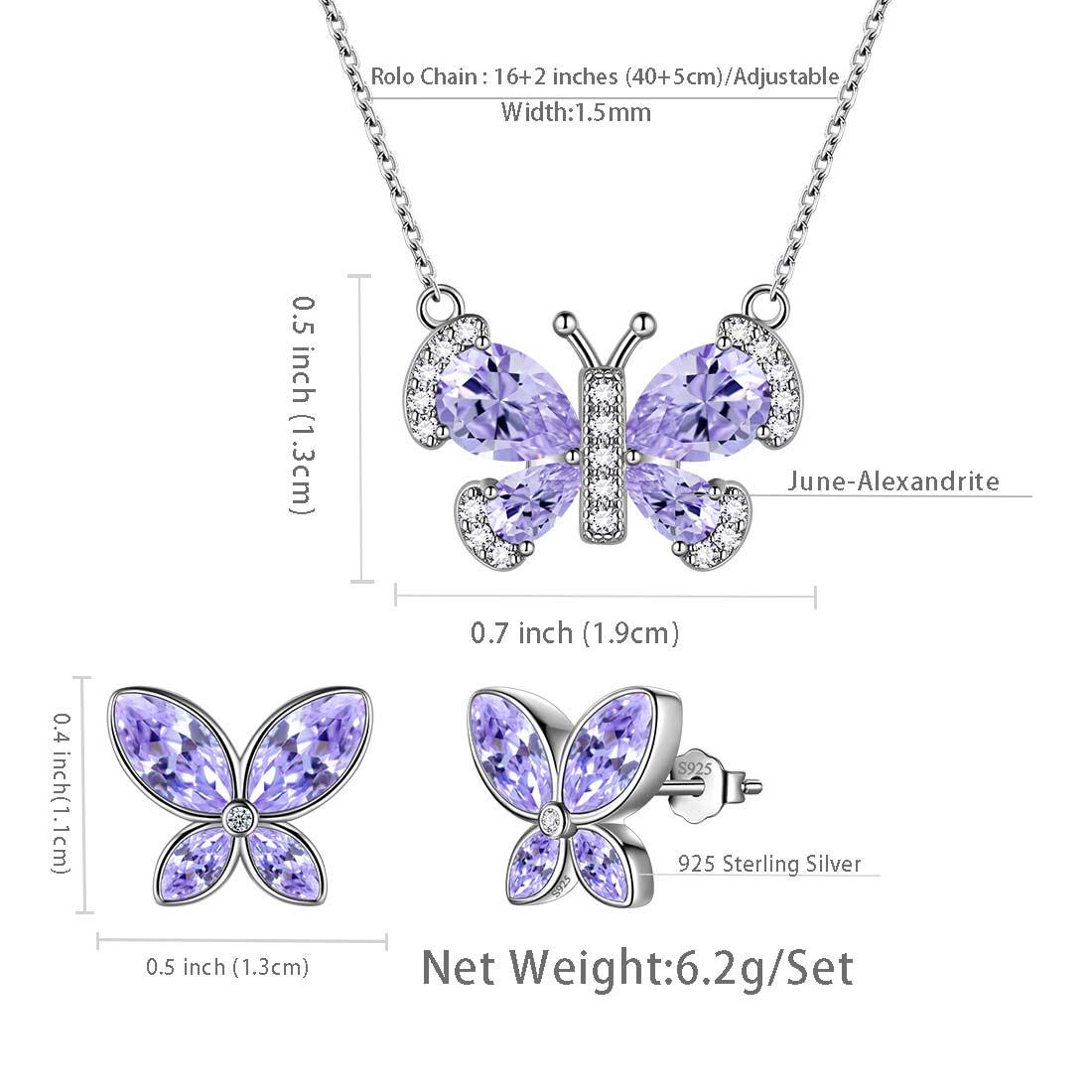 Butterfly Birthstone June Alexandrite Jewelry Set 3PCS - Jewelry Set - Aurora Tears