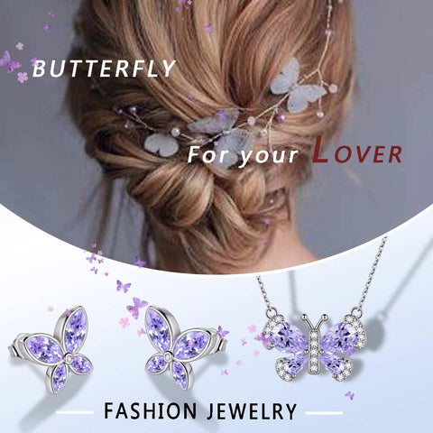 Butterfly Birthstone June Alexandrite Jewelry Set 3PCS - Jewelry Set - Aurora Tears