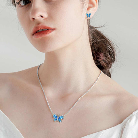 Butterfly Birthstone March Aquamarine Jewelry Set 3PCS - Jewelry Set - Aurora Tears