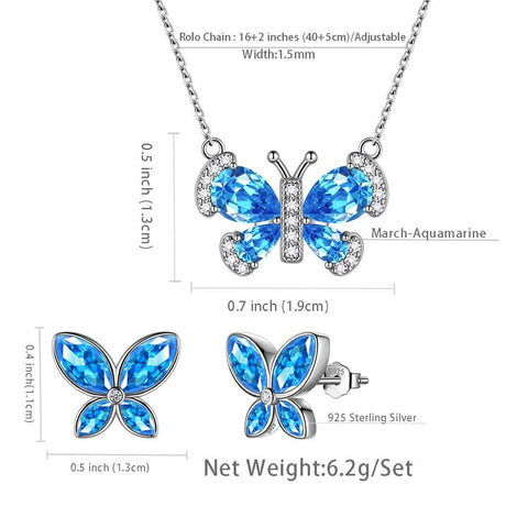 Butterfly Birthstone March Aquamarine Jewelry Set 3PCS - Jewelry Set - Aurora Tears