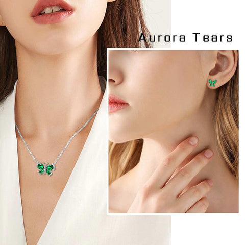 Butterfly Birthstone May Emerald Jewelry Set 3PCS - Jewelry Set - Aurora Tears