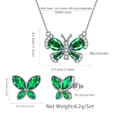 Butterfly Birthstone May Emerald Jewelry Set 3PCS - Jewelry Set - Aurora Tears