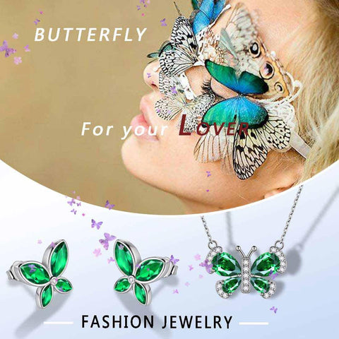 Butterfly Birthstone May Emerald Jewelry Set 3PCS - Jewelry Set - Aurora Tears