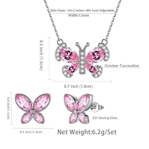 Butterfly Birthstone October Tourmaline Jewelry Set 3PCS - Jewelry Set - Aurora Tears