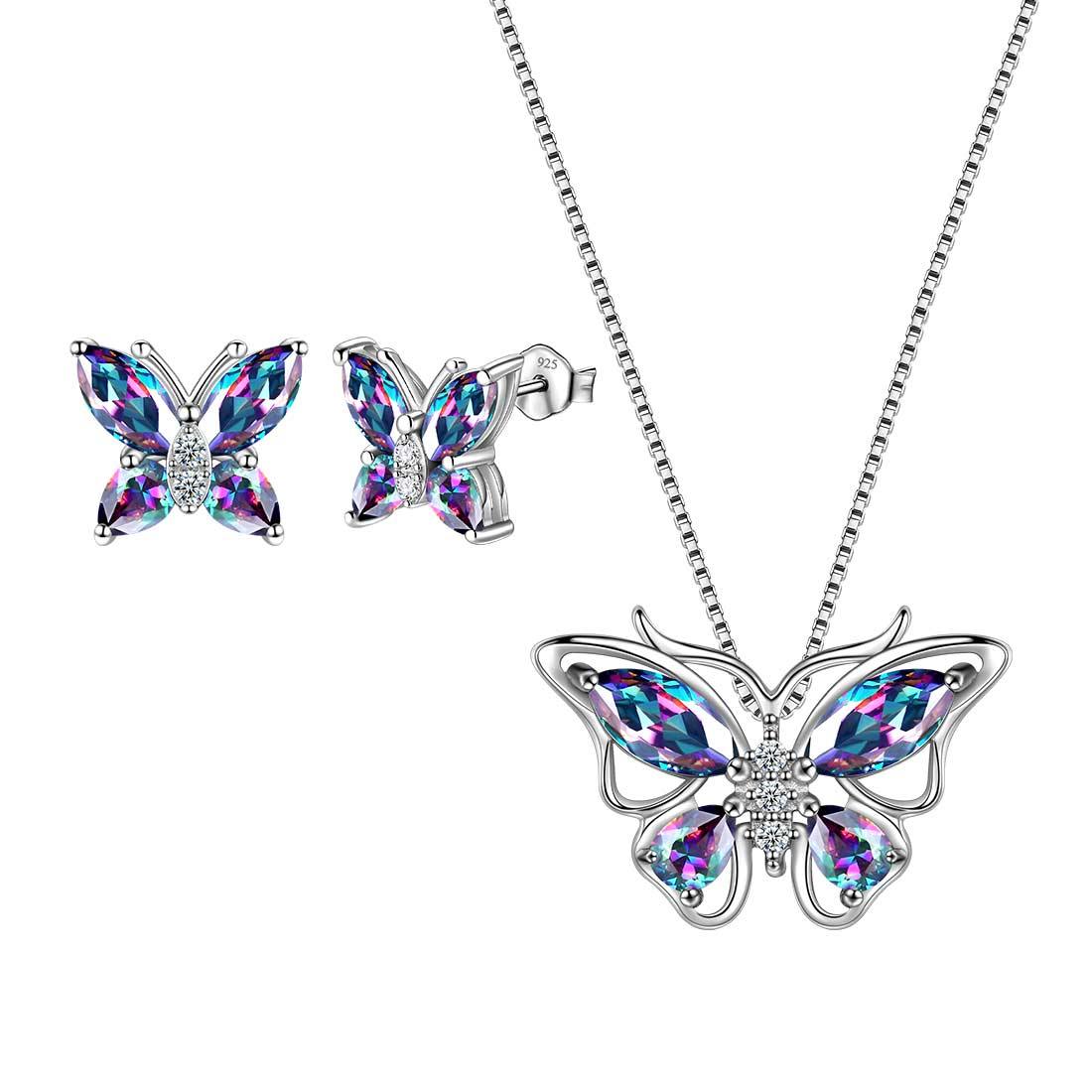 Butterfly Mystic Rainbow Topaz Jewelry Sets Sterling Silver-Aurora Tears Jewelry