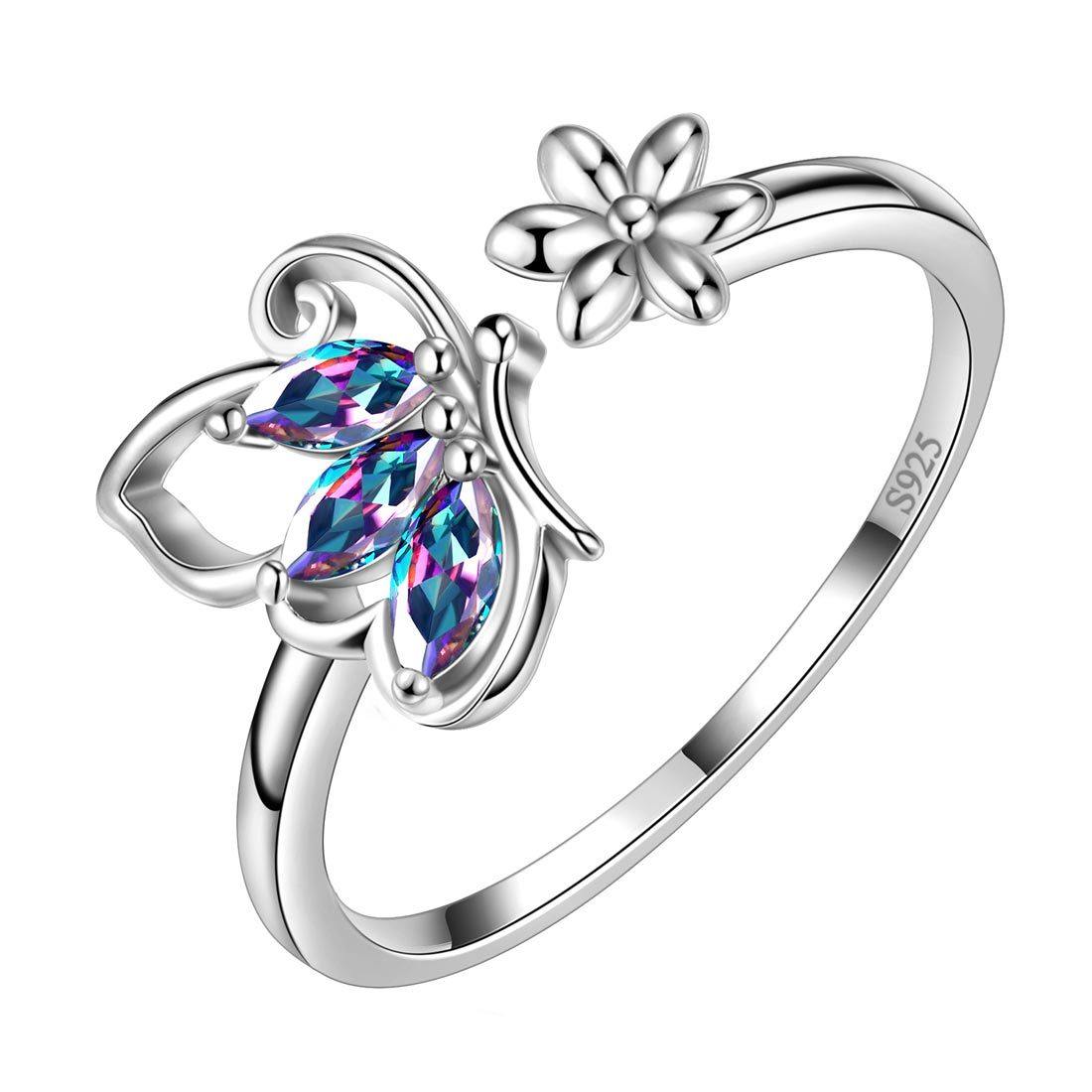 Butterfly Mystic Rainbow Topaz Open Rings Sterling Silver-Aurora Tears Jewelry