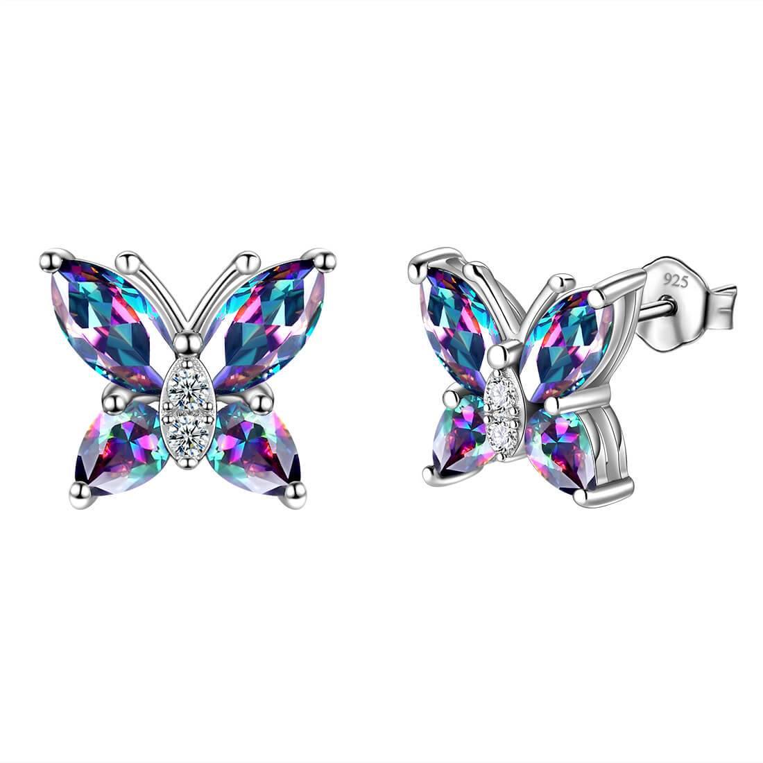 Butterfly Mystic Rainbow Topaz Stud Earrings Sterling Silver-Aurora Tears Jewelry