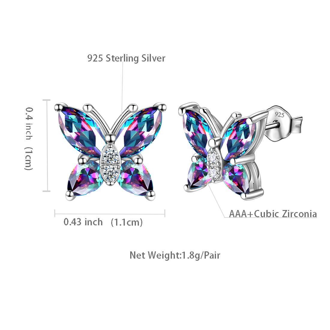 Butterfly Mystic Rainbow Topaz Stud Earrings Sterling Silver - Earrings - Aurora Tears Jewelry