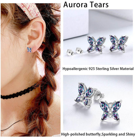 Butterfly Mystic Rainbow Topaz Stud Earrings Sterling Silver - Earrings - Aurora Tears Jewelry