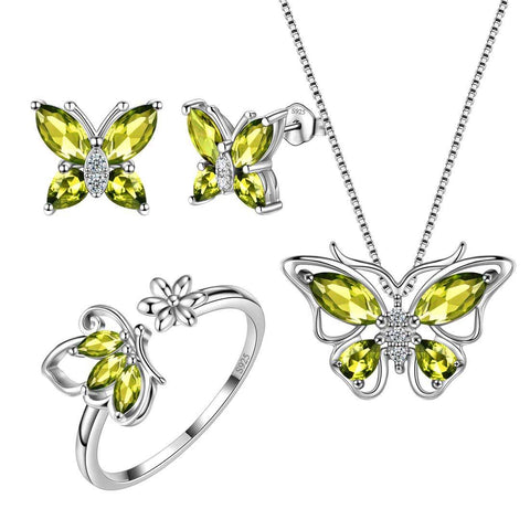 Beautlace Butterfly Jewelry Set,925 Sterling Silver Ruby Gemstone Birthstone Pendant Necklace Earrings Set Cute Animals Jewelry Gift For Women