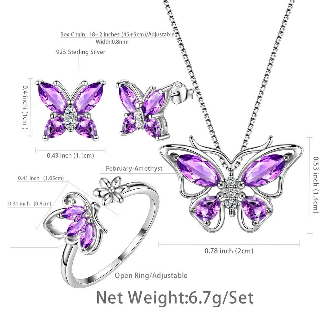 Butterfly Birthstone February Amethyst Jewelry Set 4PCS - Jewelry Set - Aurora Tears