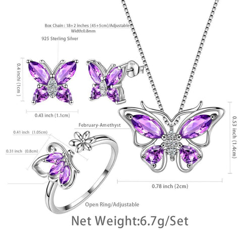 Butterfly Birthstone February Amethyst Jewelry Set 4PCS - Jewelry Set - Aurora Tears