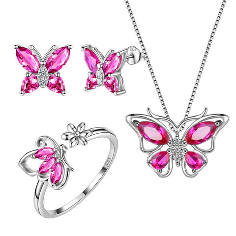 Women Butterfly Jewelry Sets 4PCS Sterling Silver - Jewelry Set - Aurora Tears Jewelry