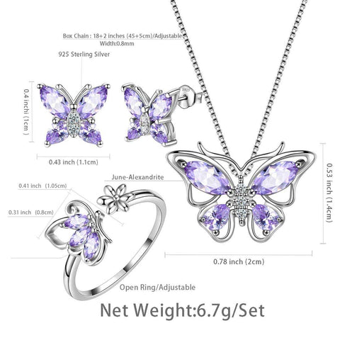 Butterfly Birthstone June Alexandrite Jewelry Set 4PCS - Jewelry Set - Aurora Tears