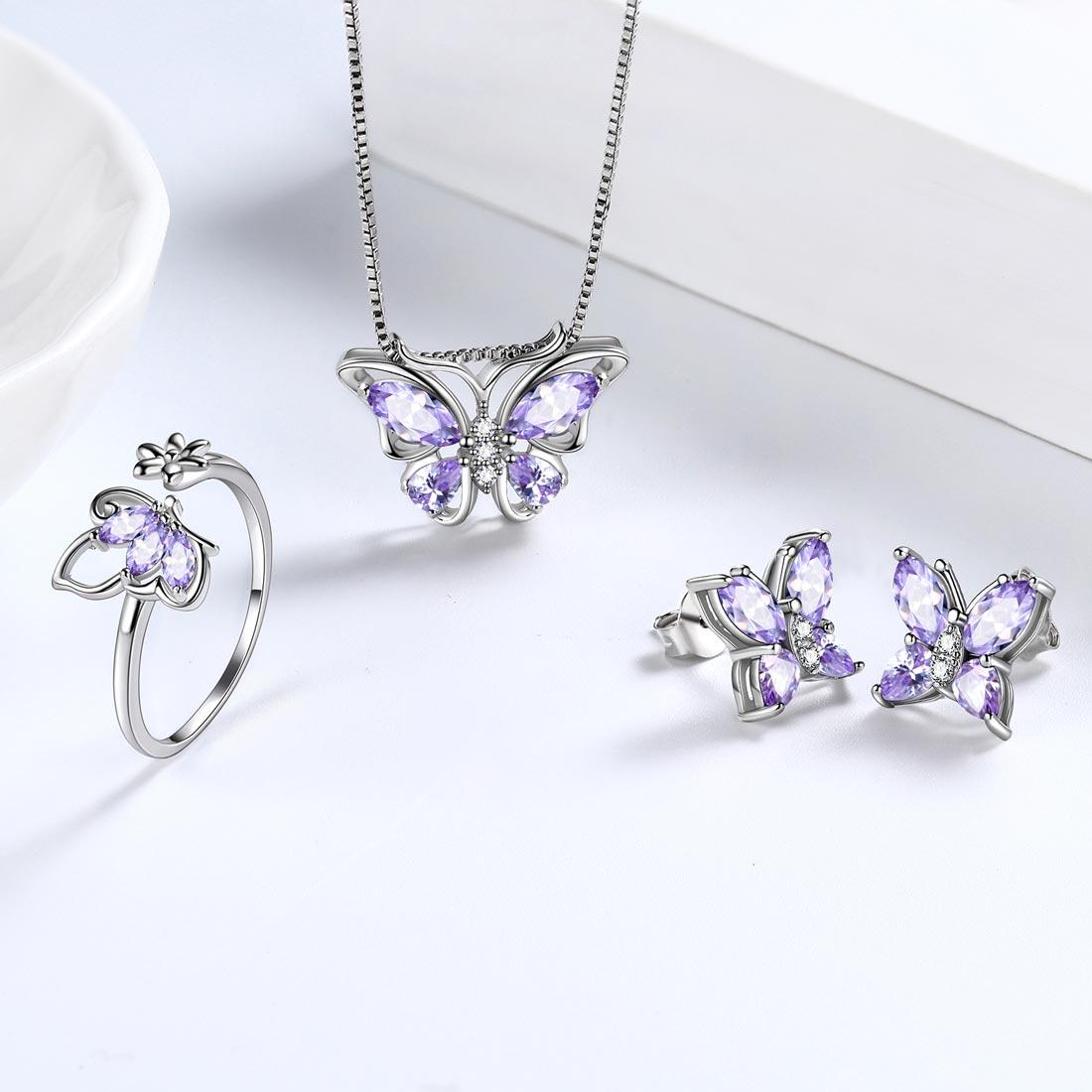 Butterfly Birthstone June Alexandrite Jewelry Set 4PCS - Jewelry Set - Aurora Tears