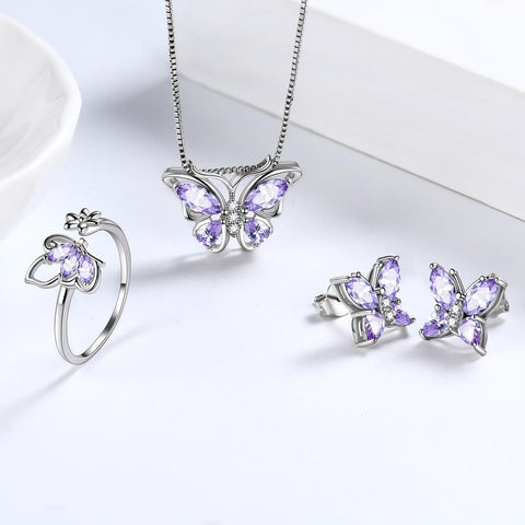 Butterfly Birthstone June Alexandrite Jewelry Set 4PCS - Jewelry Set - Aurora Tears