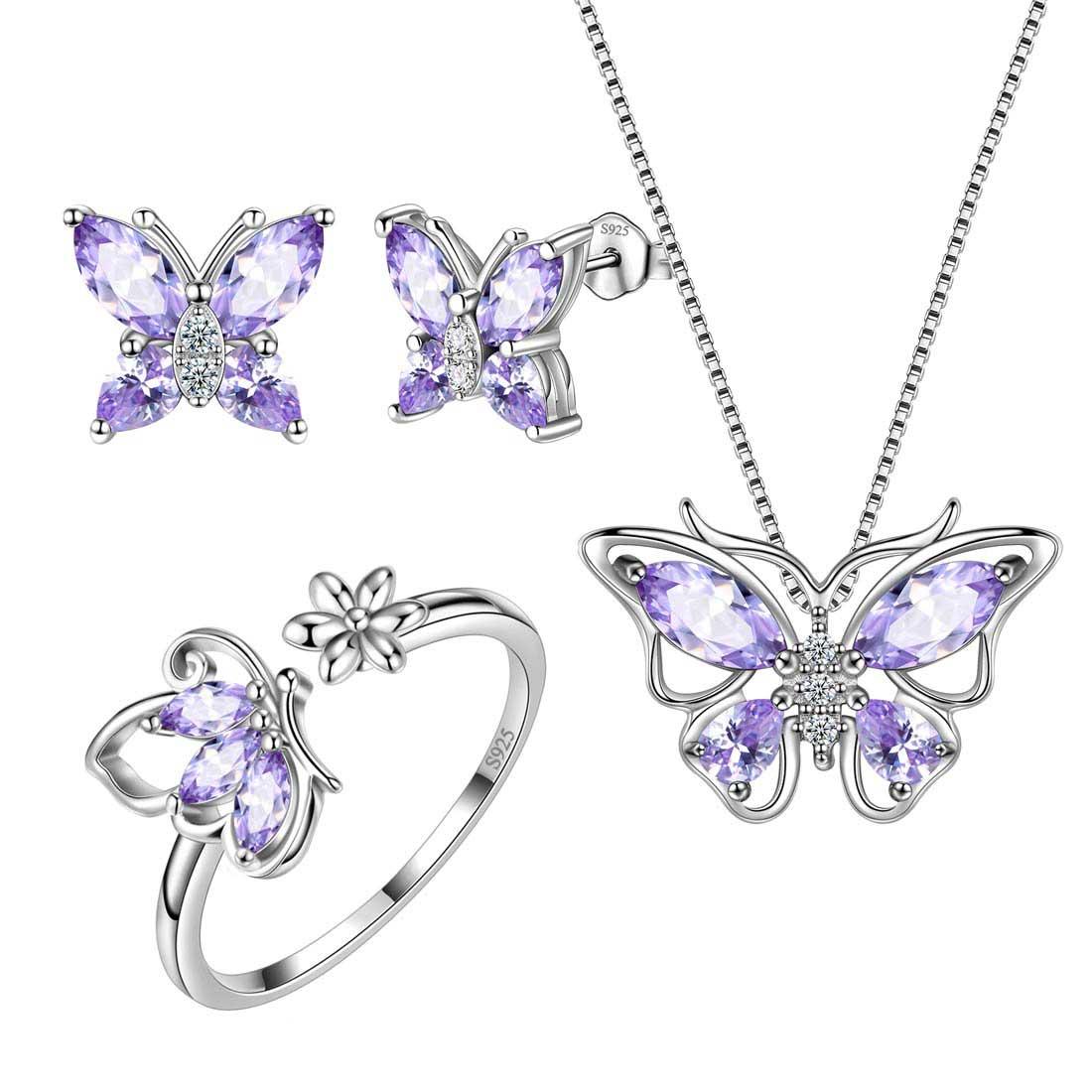 Butterfly Birthstone June Alexandrite Jewelry Set 4PCS - Jewelry Set - Aurora Tears