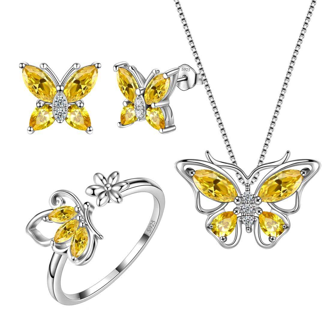 Butterfly Birthstone November Citrine Jewelry Set 4PCS - Jewelry Set - Aurora Tears