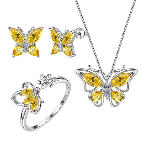 Butterfly Birthstone November Citrine Jewelry Set 4PCS - Jewelry Set - Aurora Tears