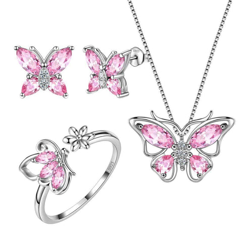 Butterfly Birthstone October Tourmaline Jewelry Set 4PCS - Jewelry Set - Aurora Tears