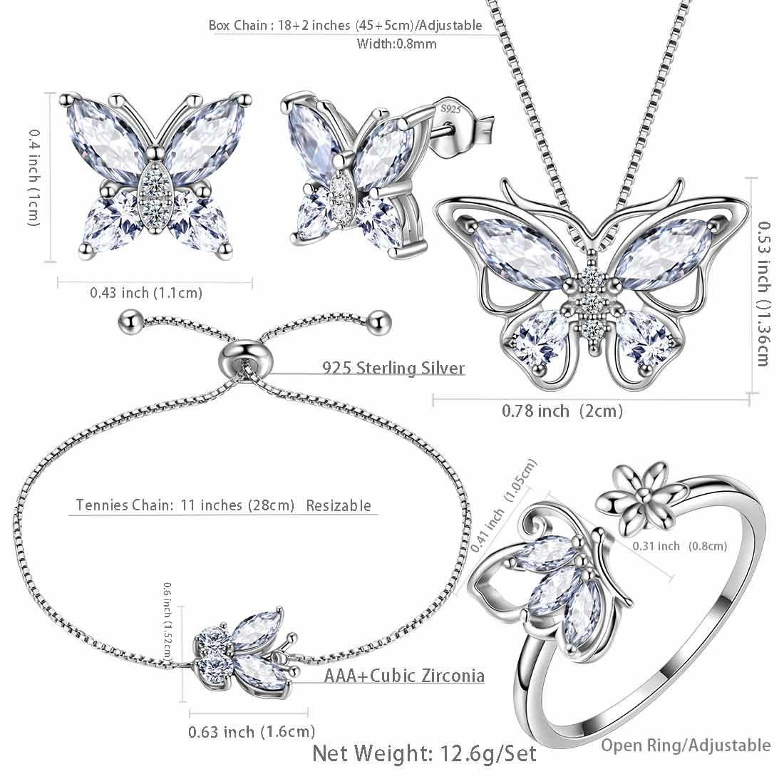 Butterfly Birthstone April Diamond Jewelry Set 5PCS - Jewelry Set - Aurora Tears