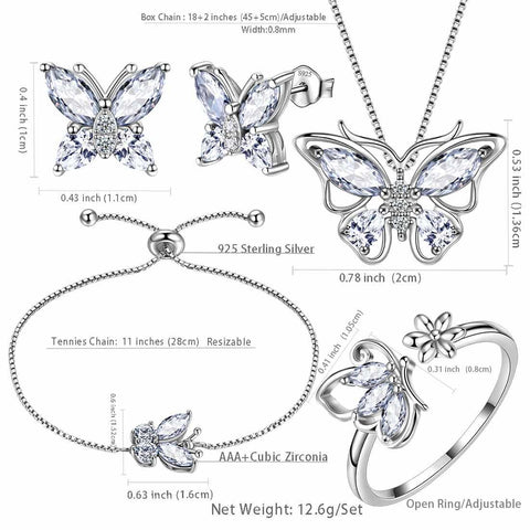 Butterfly Birthstone April Diamond Jewelry Set 5PCS - Jewelry Set - Aurora Tears