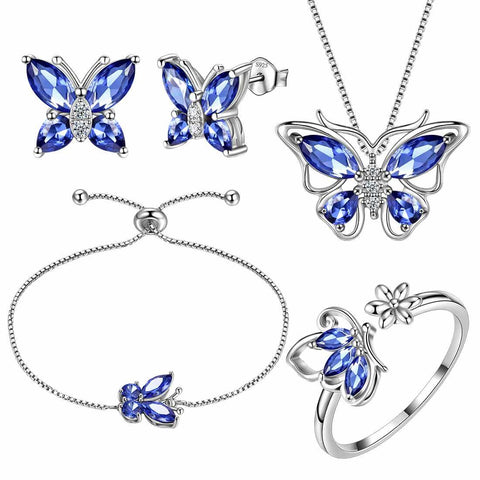 Butterfly Birthstone December Tanzanite Jewelry Set 5PCS - Jewelry Set - Aurora Tears